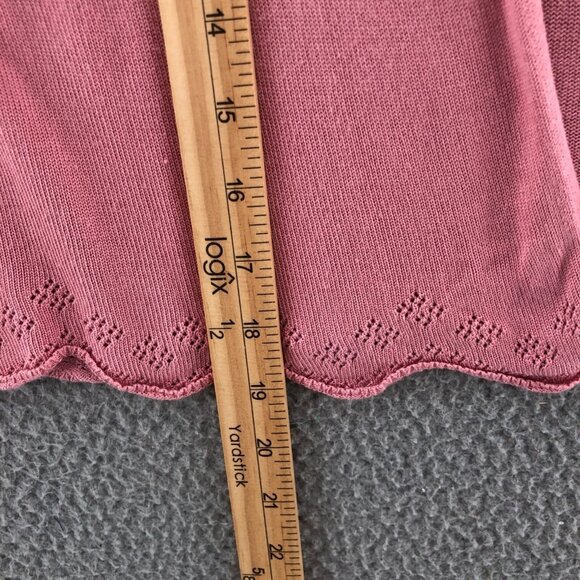 LOFT Sweater Womens Medium Pink Knit Cardigan Long Sleeve Lace Scalloped Stretch - Picture 7 of 9